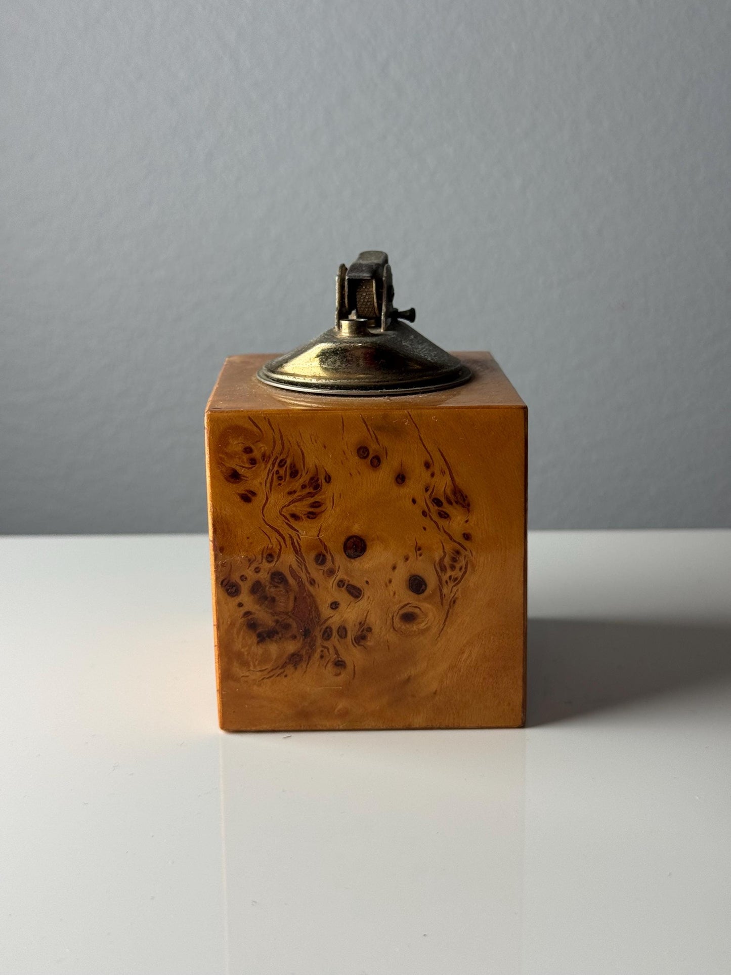 Vintage Italian Smoking Set in Brass & Burl Wood – 1970s