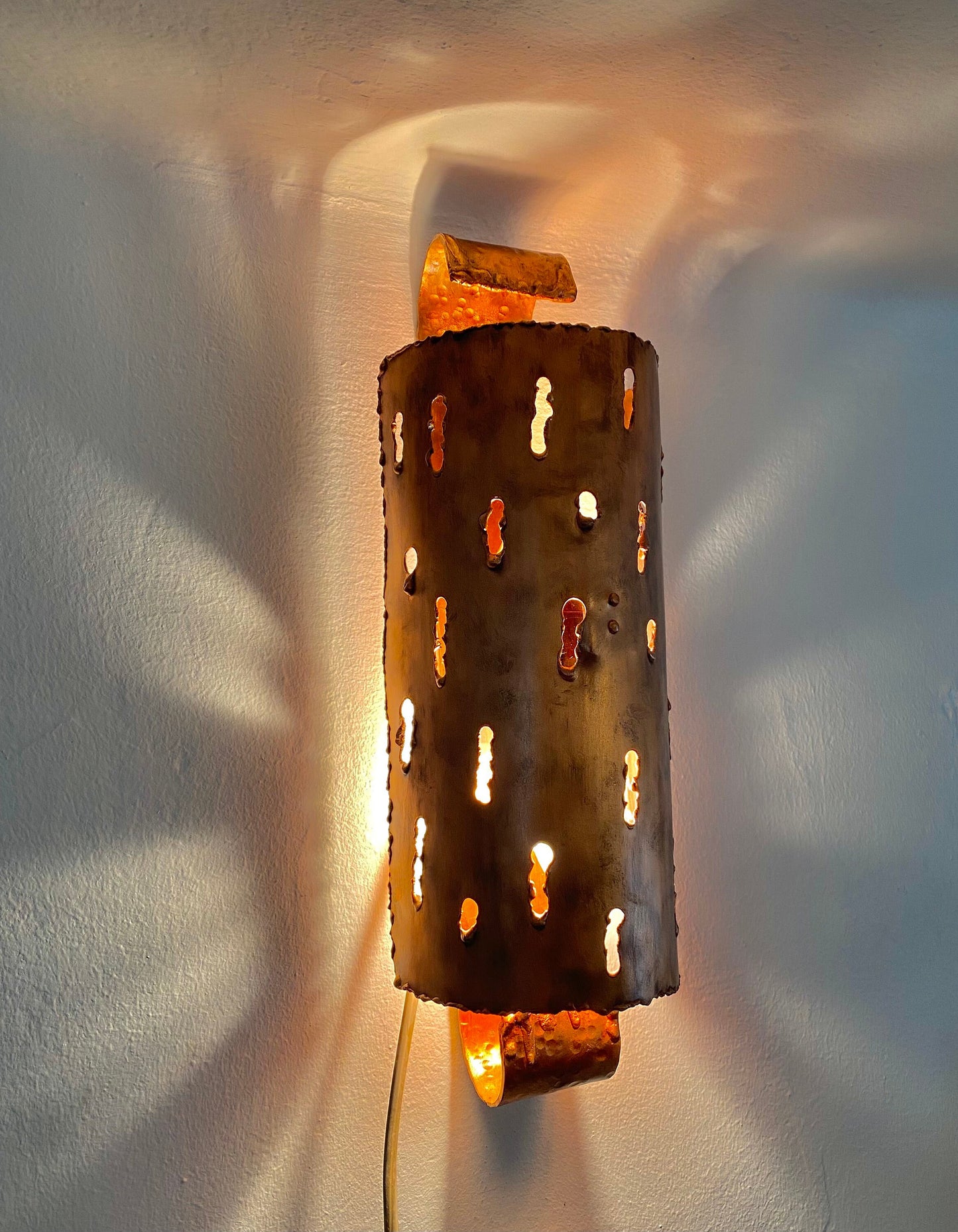 Mid century modern brutalist copper lamp 1970