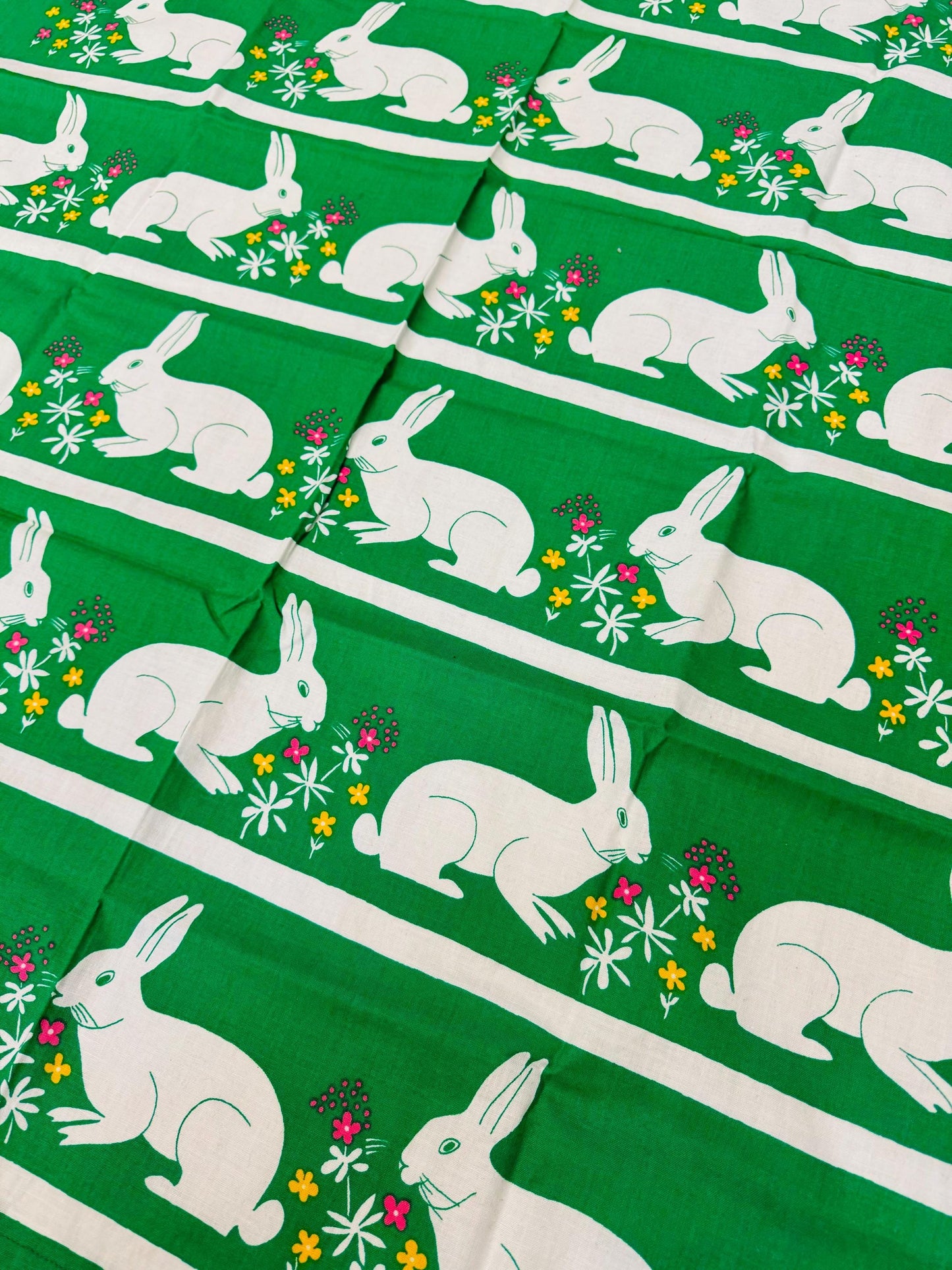 Retro super cute bunny vintage fabric/table cloth, from 1970s, made in Scandinavian countries