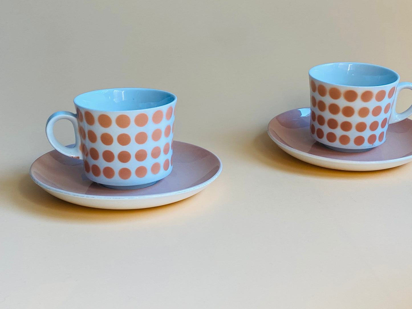 Arabia Finland Coffee Cup, Peach Polkadot, 1960s Collectable