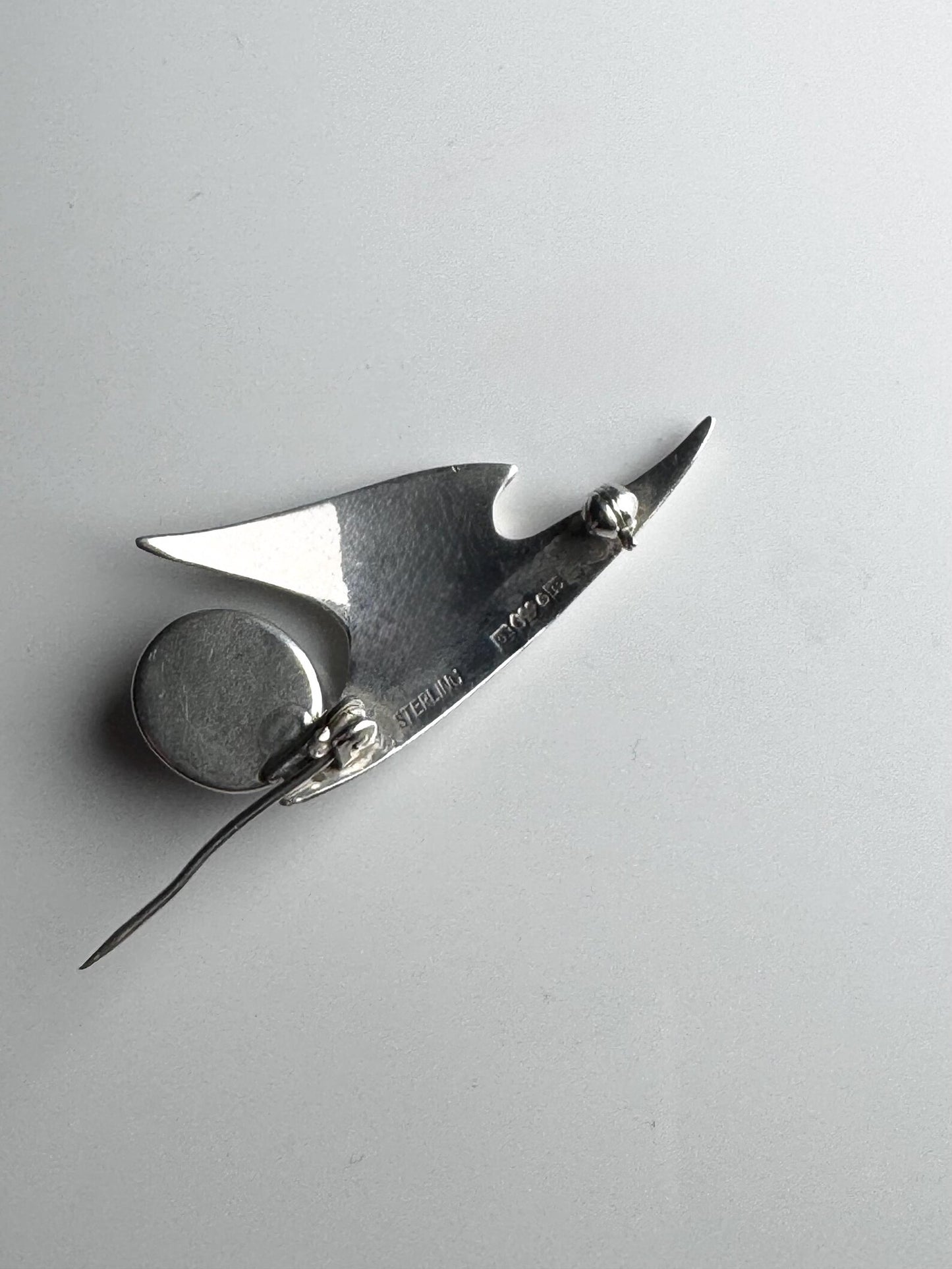 Modernist Abstract Sterling Silver & Blue Bergslagen Stone Brooch, 1959 — Made in Sweden