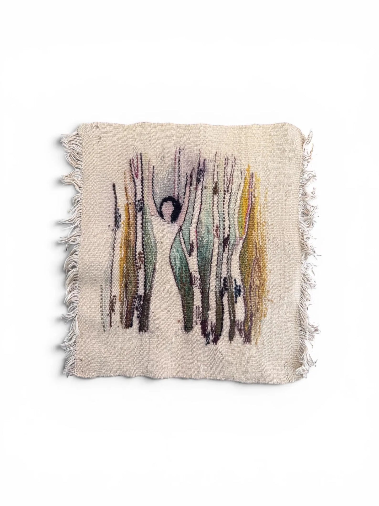Vintage Finnish Handmade Wool Tapestry — Double-Sided Woven, 32×32 cm