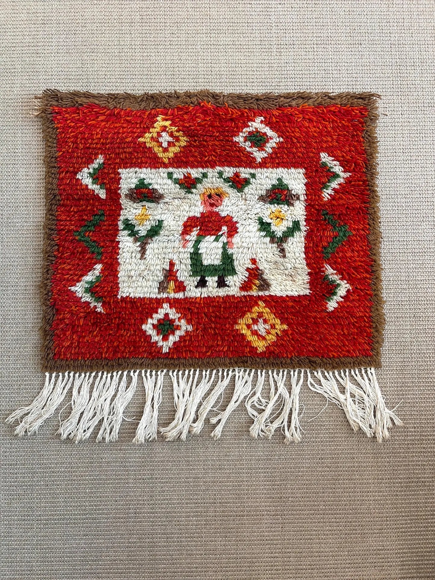 Vintage Finnish Rya Rug (Ryijy) 1960s – Mid Century Modern, Made in Finland
