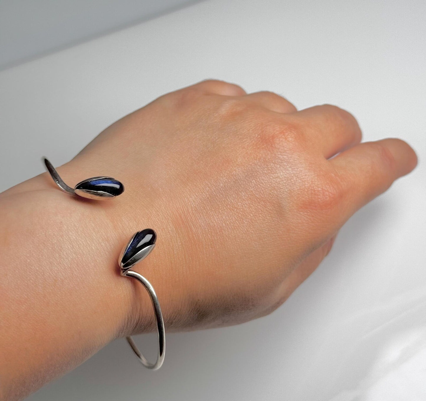 Vintage Sterling Silver & Spectrolite Bracelet by Kultaseppa Salovaara, Finland 1960s