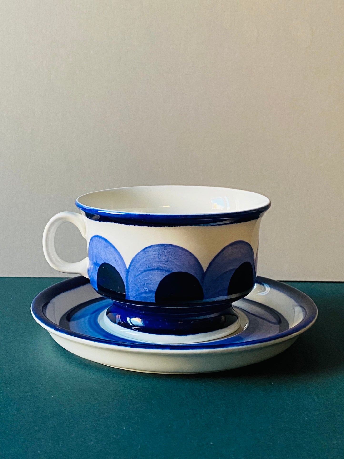 RARE- Hand painted vintage Arabia Finland “Paju” tea cup set include cup and saucer designed by Anja Jaatinen-Winquist, 1970s