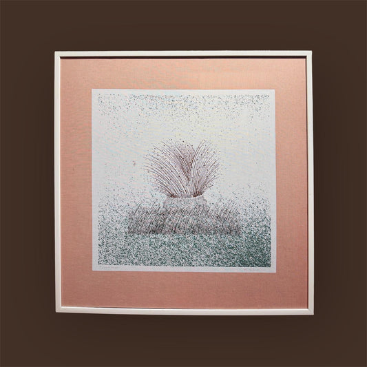 A wonderful signed and framed vintage Finnish screen printing textile art named “Syysheinää” by textile artist Anneli Keinonen