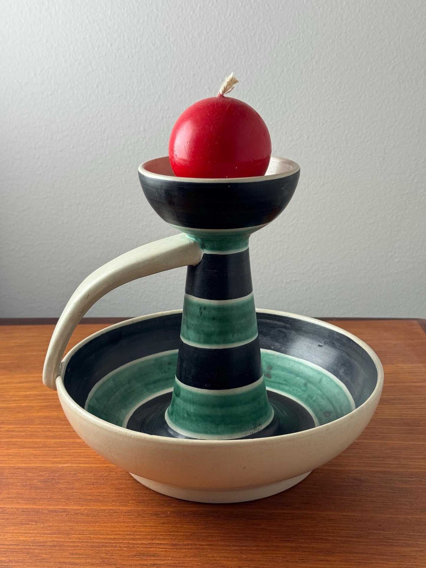 Kupittaan Savi Hand-Painted Ceramic Candle Holder — 1950s Finland