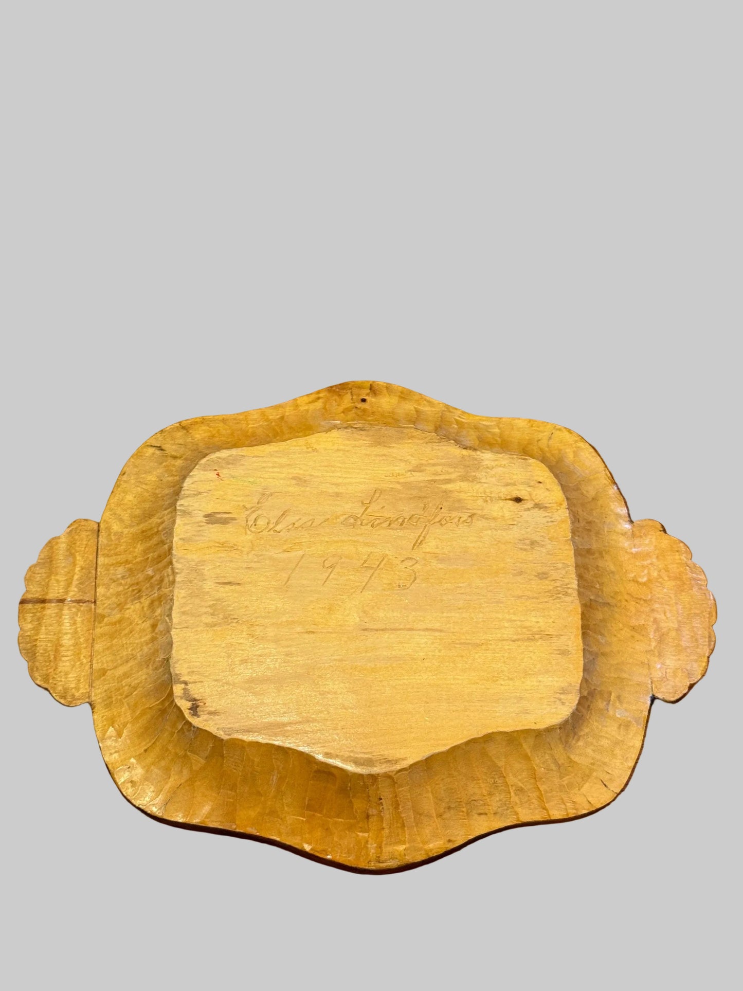 Vintage Finnish Wooden Serving Tray – Signed Elsa Lindfors, 1943