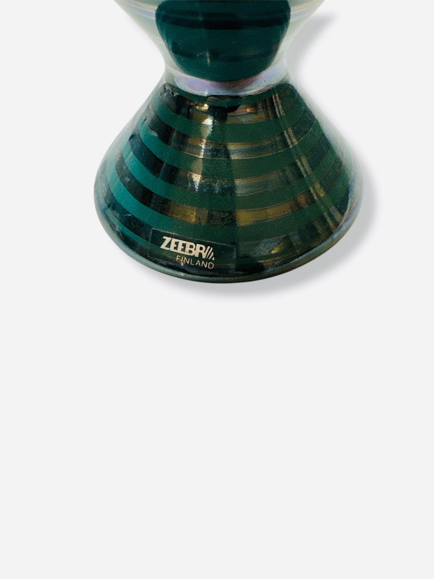 Vintage Zeebra Finland Striped Ceramic & Brass Candle Holder – 1980s
