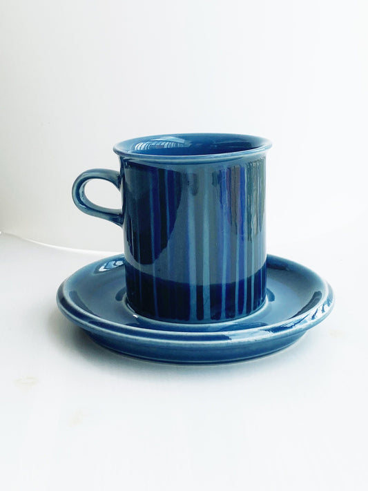 Very rare arabia coffee cup set include saucer named "Kosmos" blue version designed by Gog and Ulla Procope, 1960s, Made in Finland