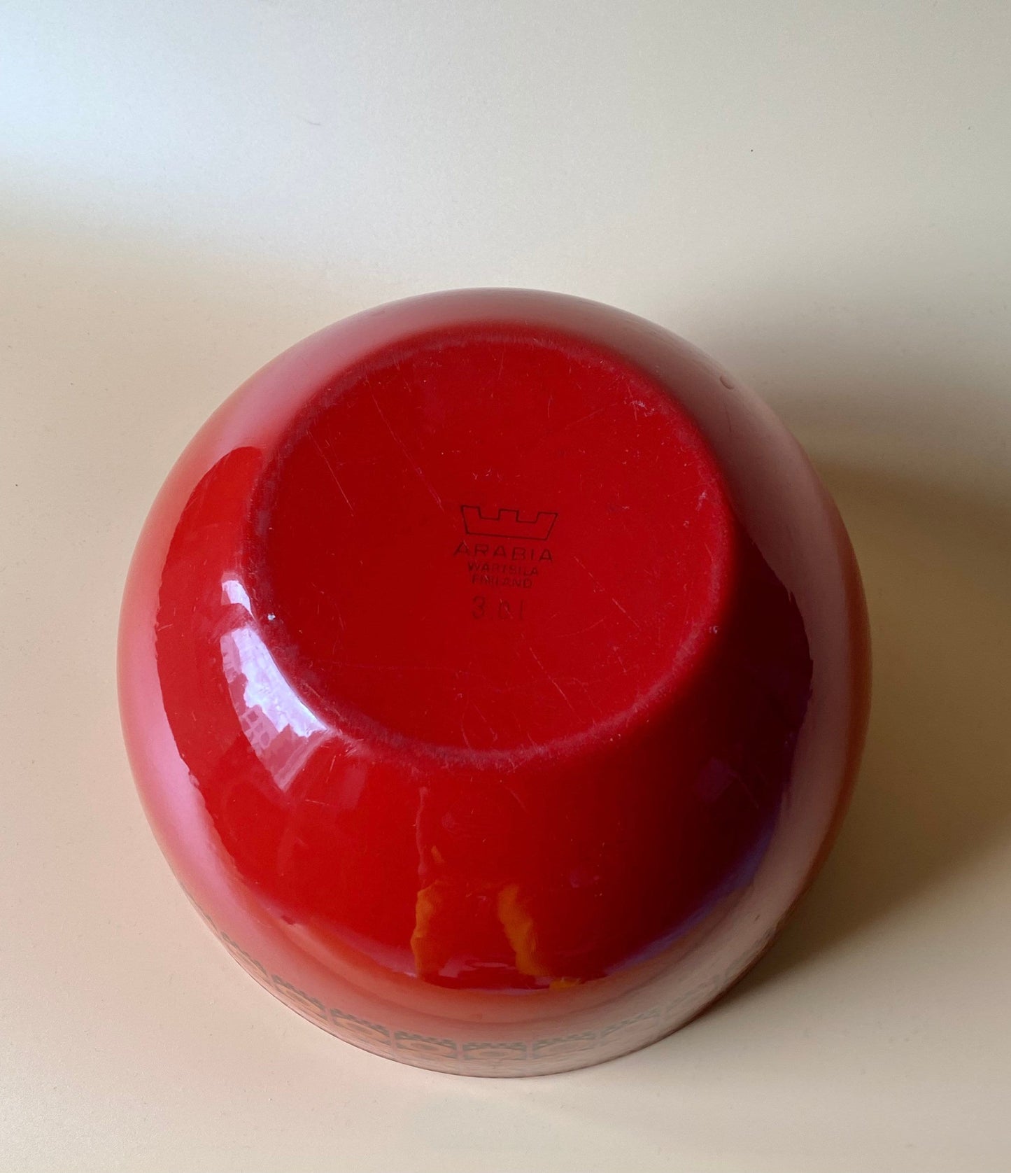 Finel Arabia Finland Large Red Enamel Bowl by Kaj Franck – 1960s, Made in Finland