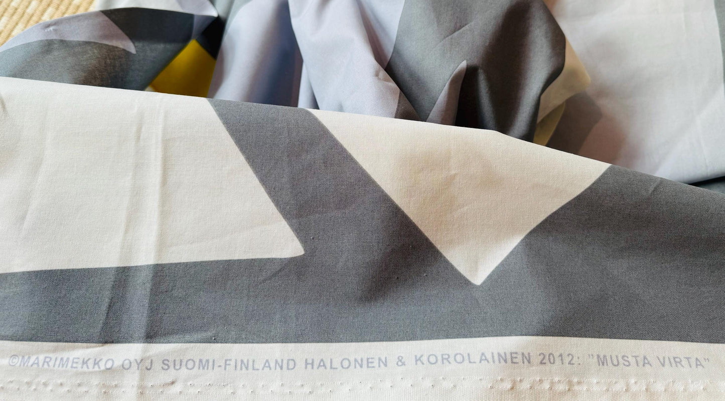 Big size / Marimekko curtain/tablecloth named “Musta virta”, Designed by Paavo Halonen & Hanna-Kaisa Korolainen, Made in Finland