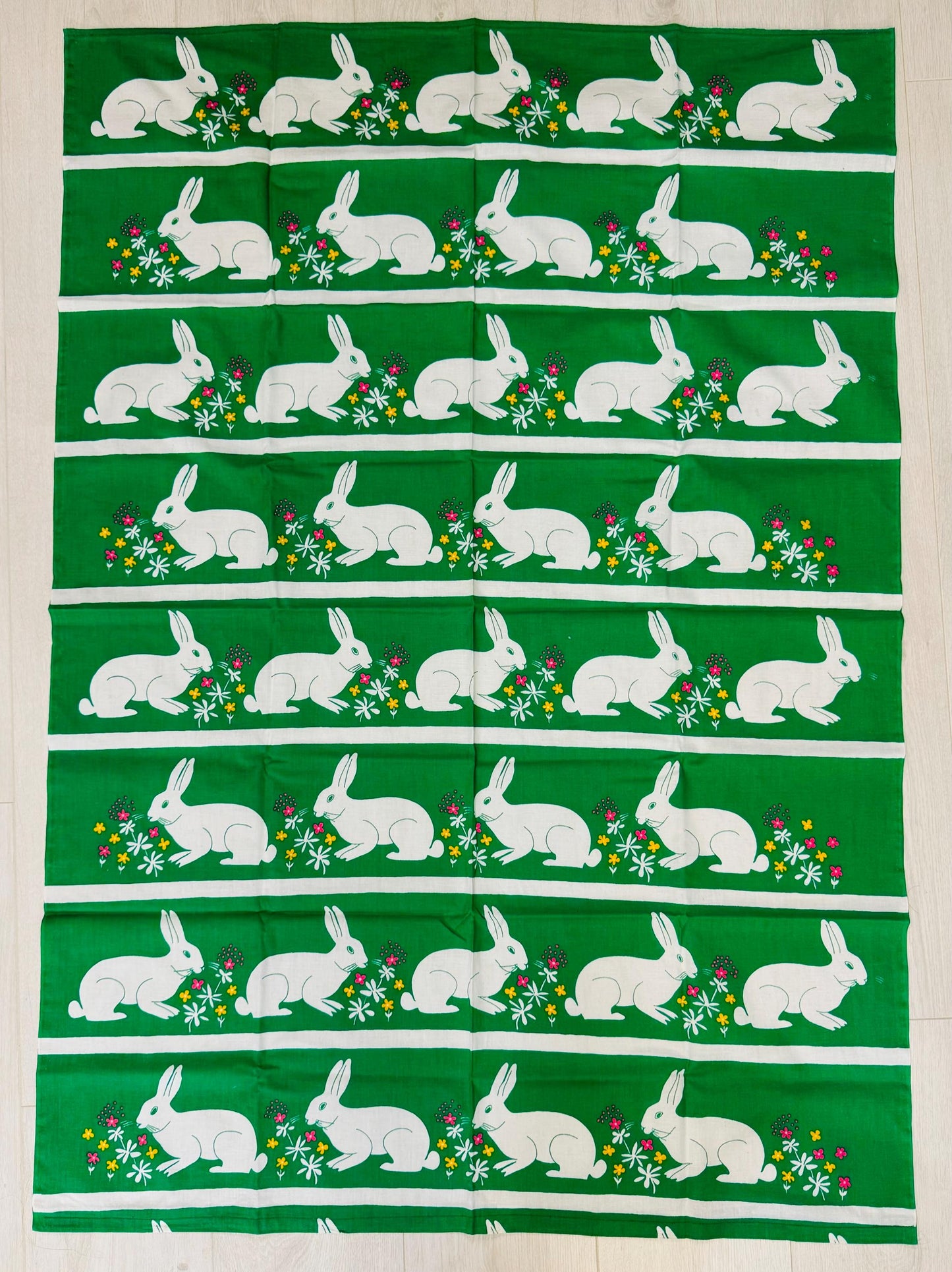 Retro super cute bunny vintage fabric/table cloth, from 1970s, made in Scandinavian countries