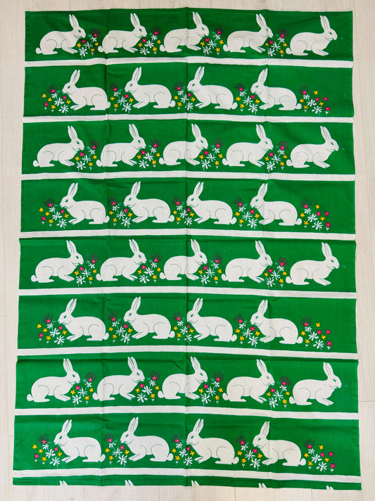 Retro super cute bunny vintage fabric/table cloth, from 1970s, made in Scandinavian countries