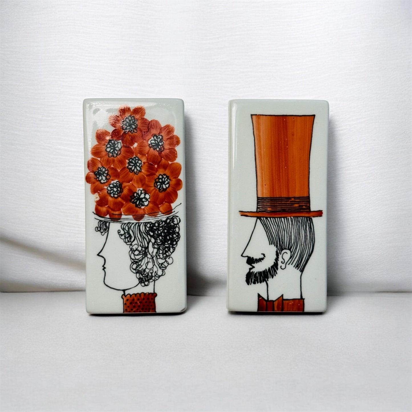 Super rare/ a set of two ceramic bathroom signs designed by Gunvor Olin-Grönqvist for Arabia Finland, 1970s made in Finland