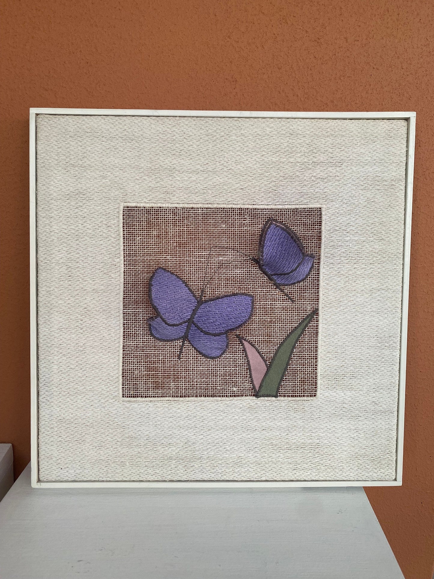 Vintage Helmi Vuorelma Hand Woven Linen art textile with wood frame