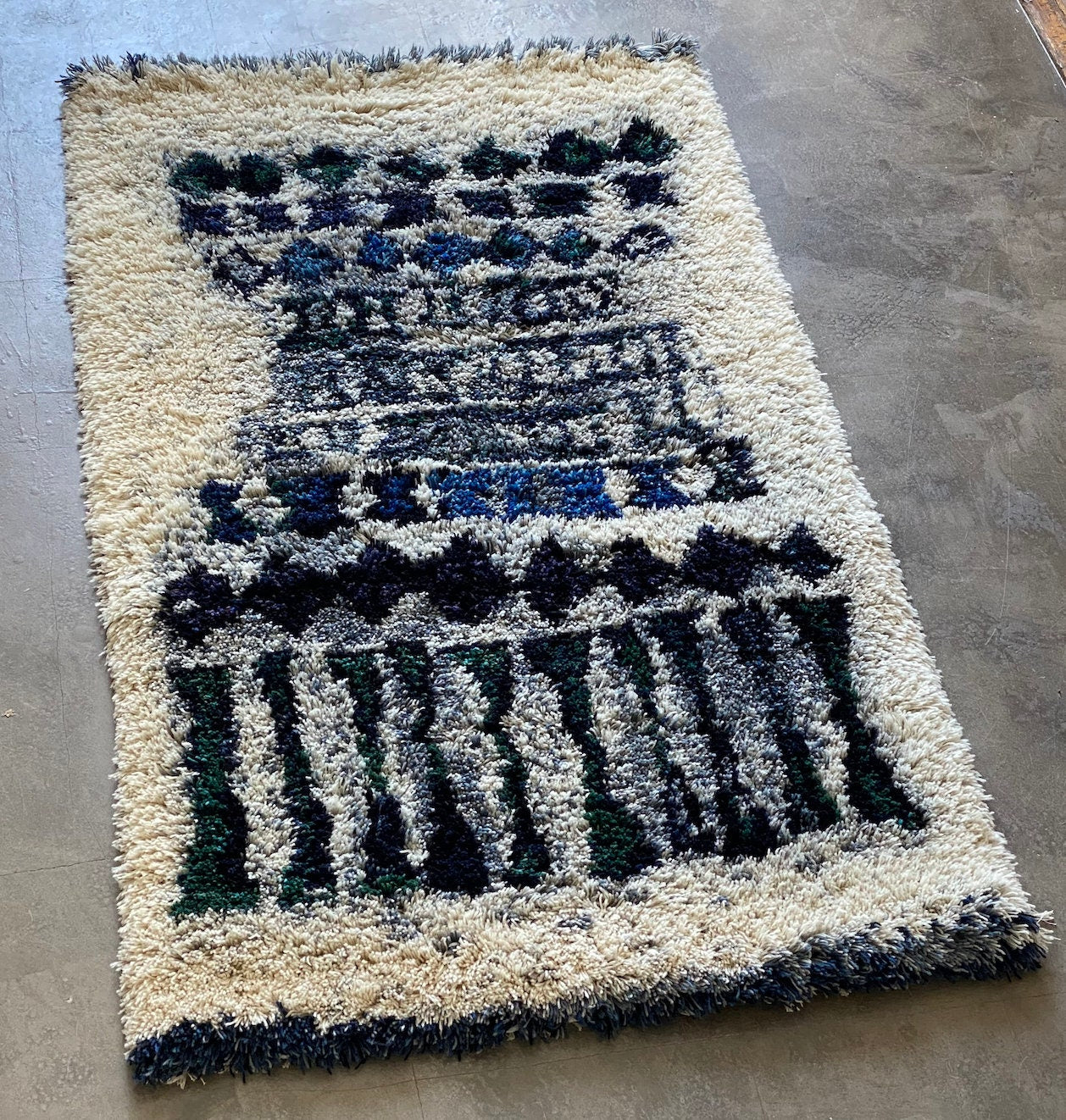 Very Rare/ Collector's item / Handmade Mid Century Modern Vintage Finnish Rya Rug named "Kuura " designed by Halme Leena Kaisa, 1960s