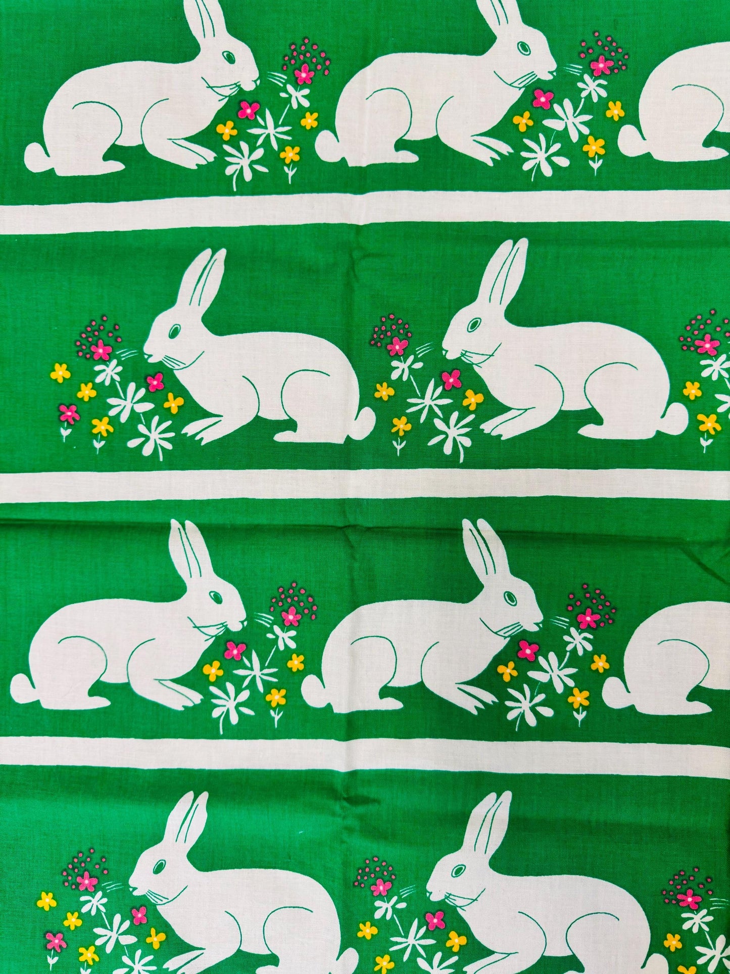 Retro super cute bunny vintage fabric/table cloth, from 1970s, made in Scandinavian countries