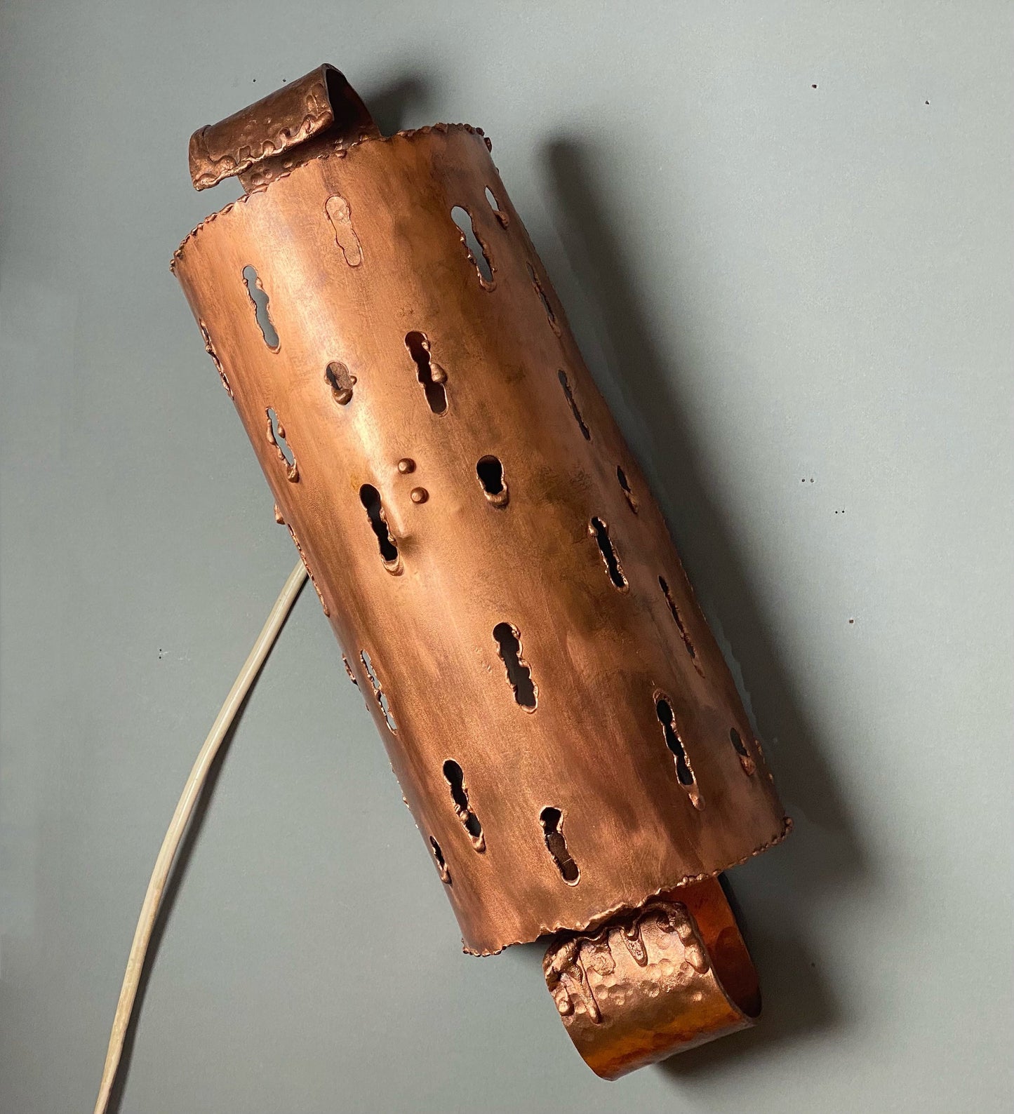 Mid century modern brutalist copper lamp 1970