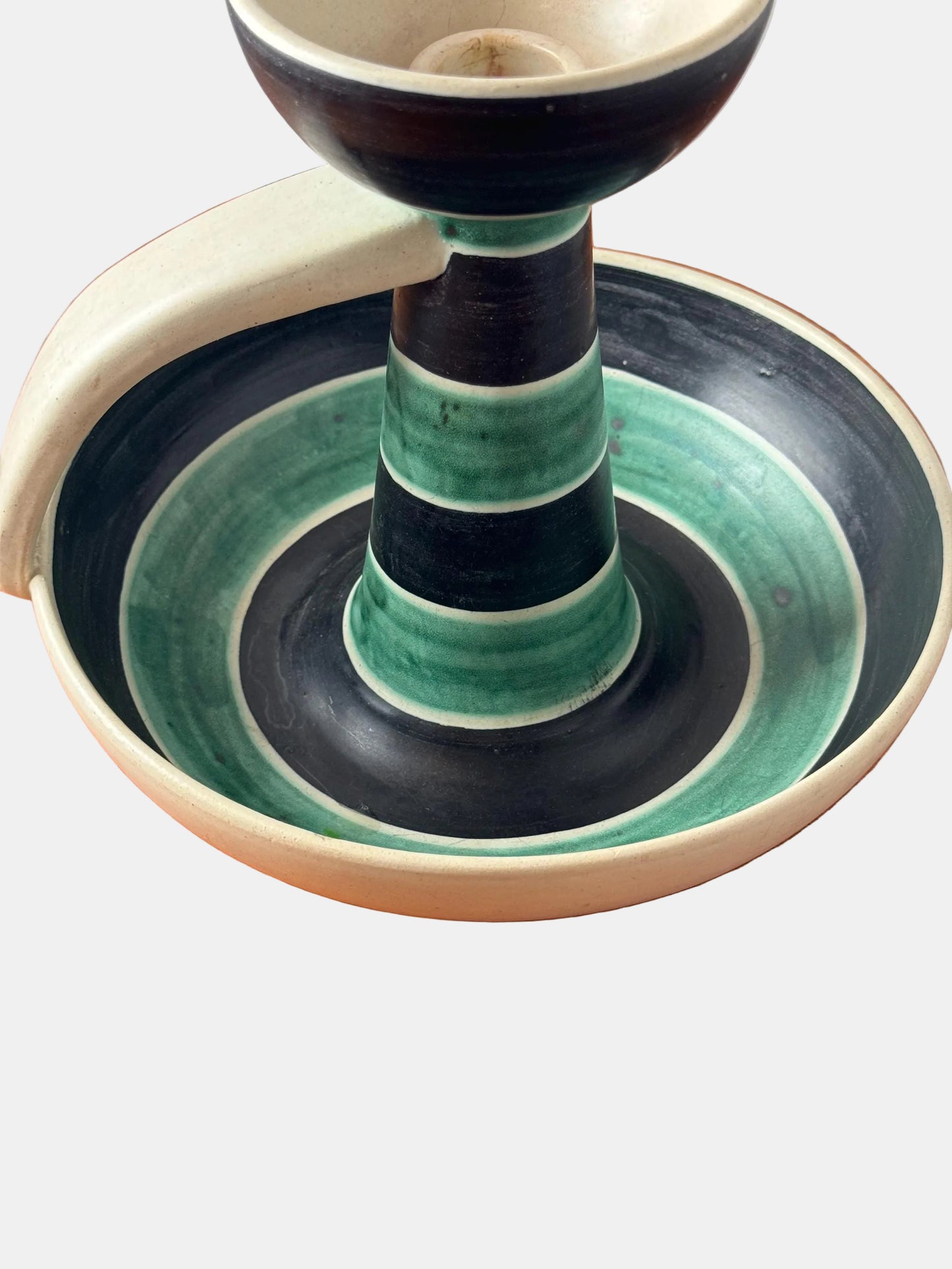 Kupittaan Savi Hand-Painted Ceramic Candle Holder — 1950s Finland