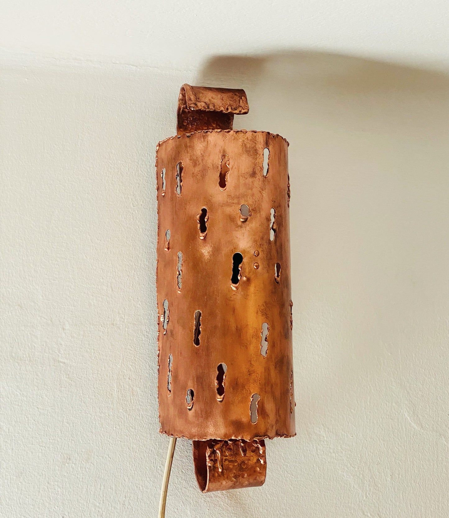 Mid century modern brutalist copper lamp 1970