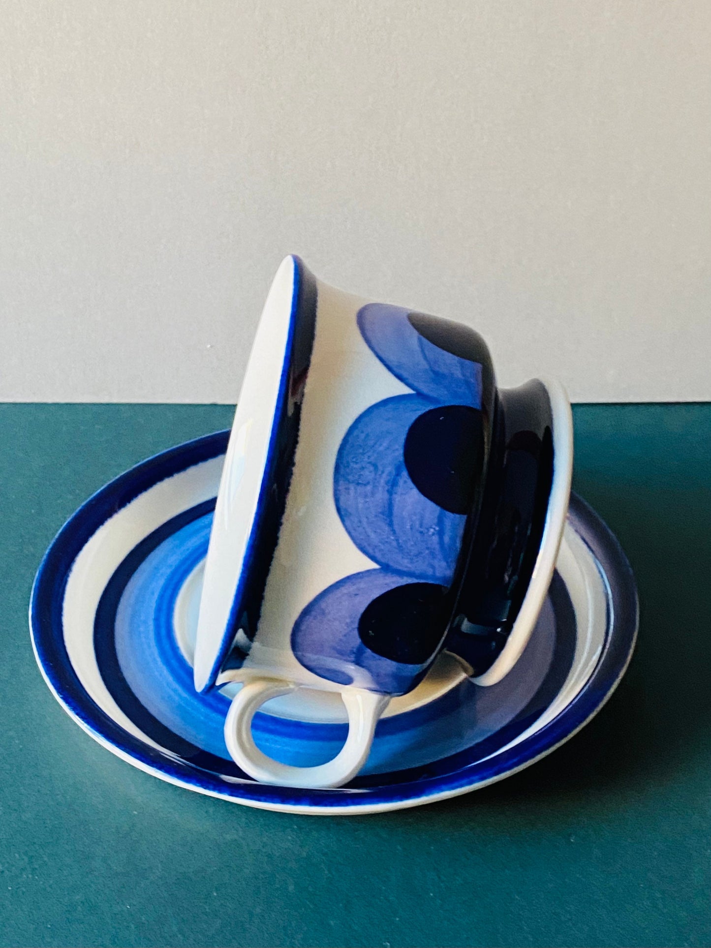 RARE- Hand painted vintage Arabia Finland “Paju” tea cup set include cup and saucer designed by Anja Jaatinen-Winquist, 1970s