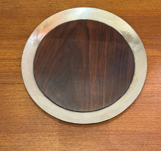 Rare-super collective / Round sterling silver with hardwood tray, by Tapio Wirkkala , year 1960, made in Finland