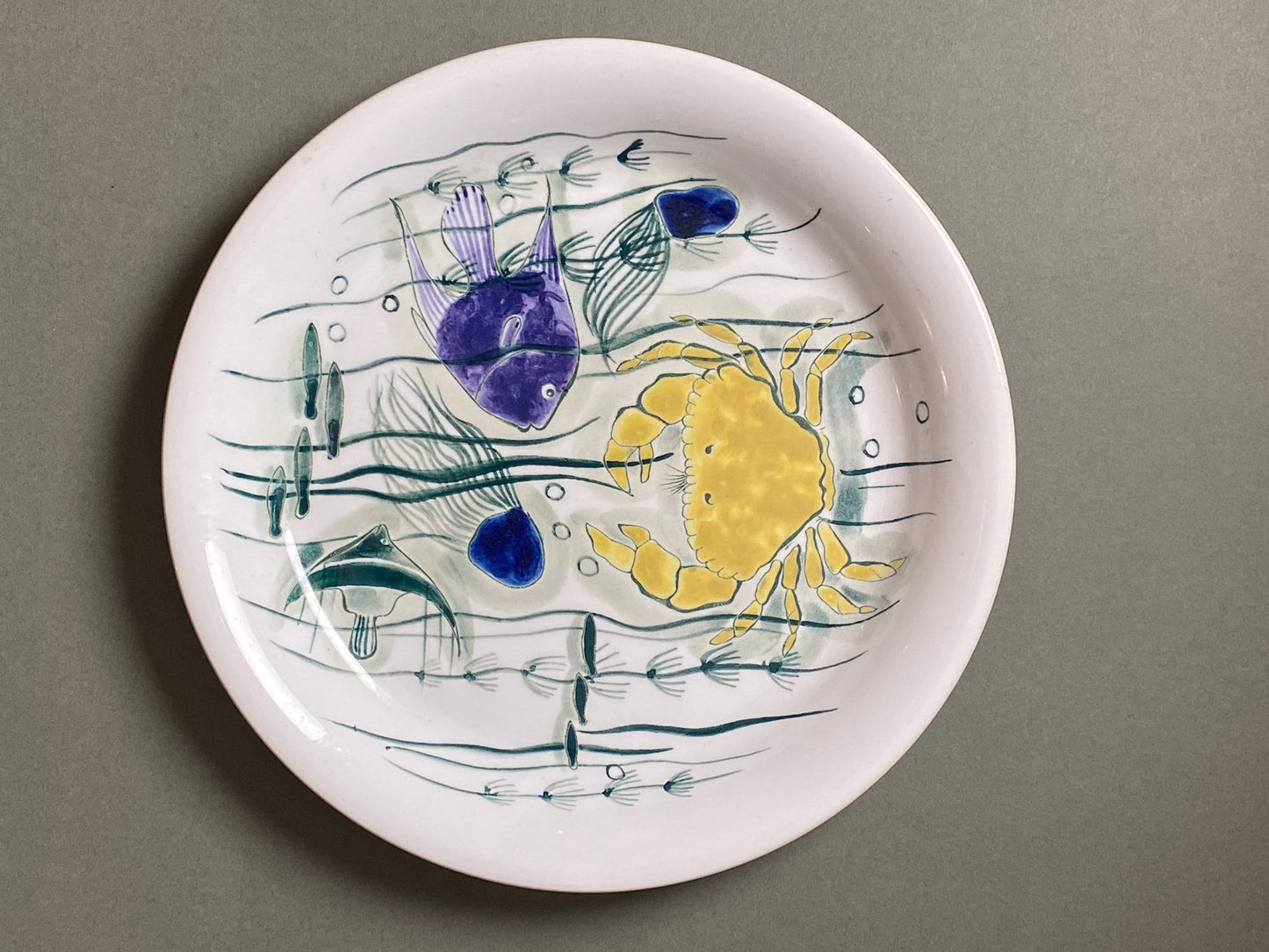 Vintage Arabia Finland Ceramic Art Plate, 1950s Anja Juurikkala, Crayfish Design