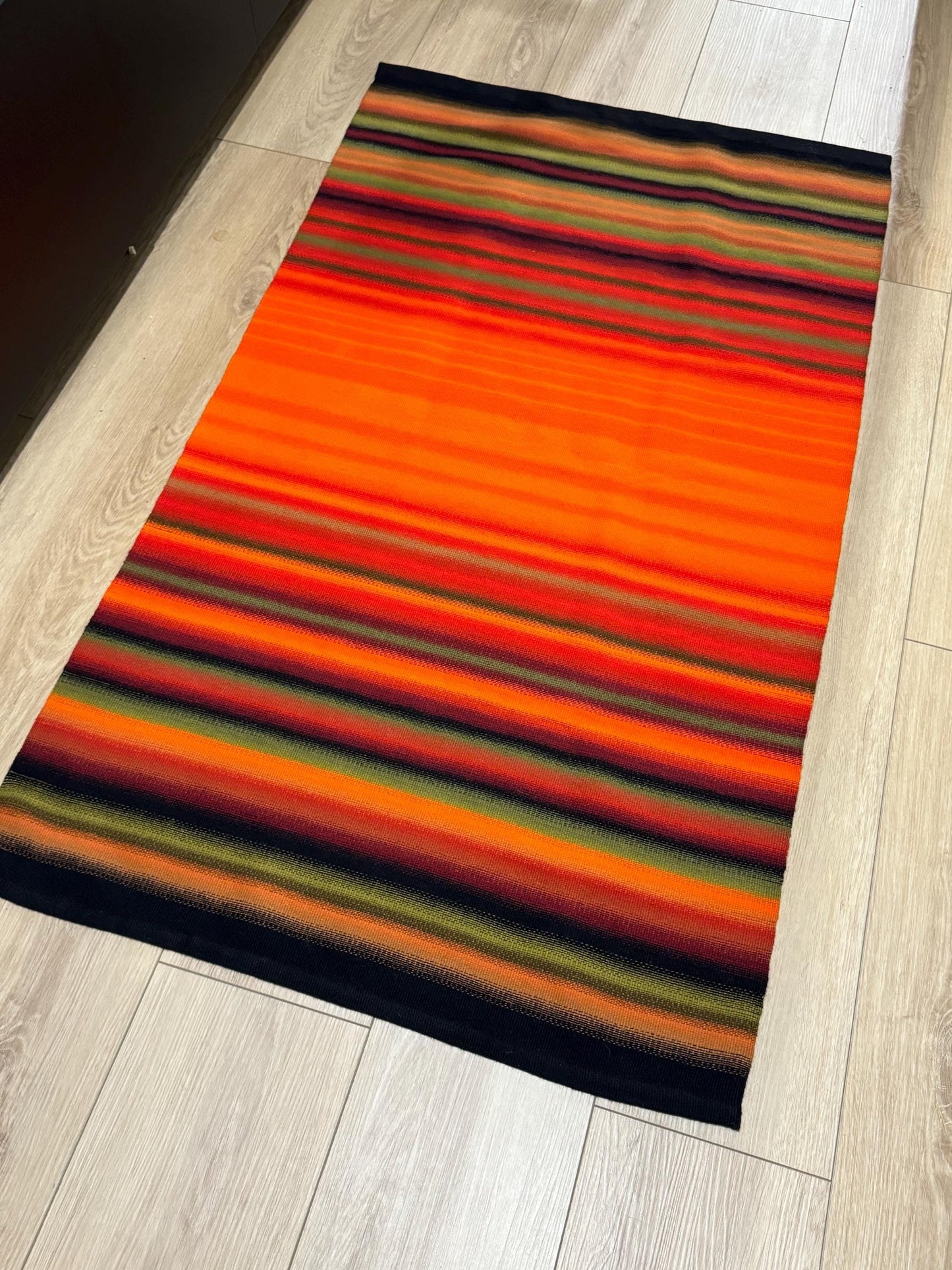 Bright and joyful Mid Century Modern Vintage Finnish woolen Rug (Raanu),handmade in Finland in 1970