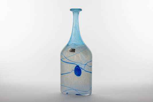 Signed and with sticker / vintage Kosta Boda art glass by Bertil Vallien named “Galaxy Blue", Made in Sweden