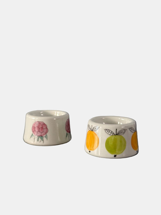 Arabia Finland Egg Cups — Berry & Apple, Hand Painted by Esteri Tomula, 1960s