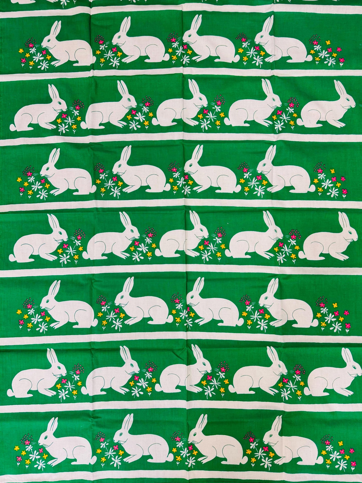 Retro super cute bunny vintage fabric/table cloth, from 1970s, made in Scandinavian countries
