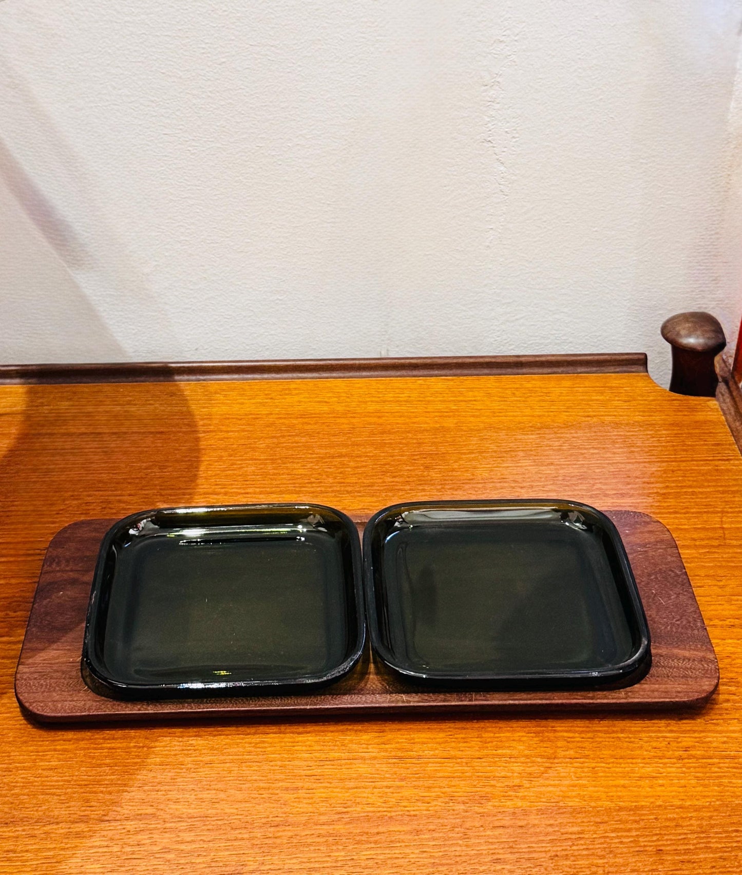 Kaj Franck Vintage Teak & Glass Tray, 1950s — Made in Finland