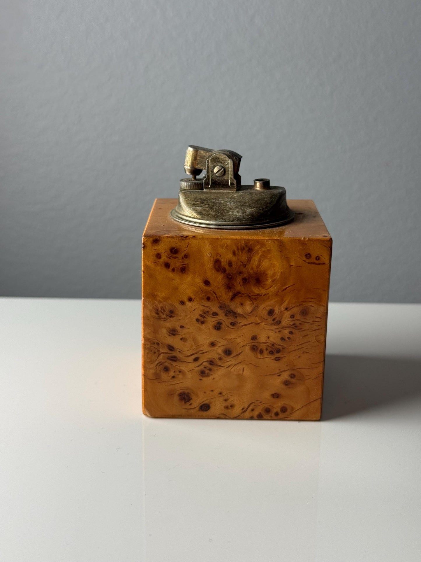 Vintage Italian Smoking Set in Brass & Burl Wood – 1970s