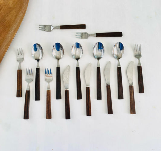 Bertel Gardberg Triennale 15-Piece Cutlery Set — Rosewood & Stainless Steel, Fiskars Finland 1956–57