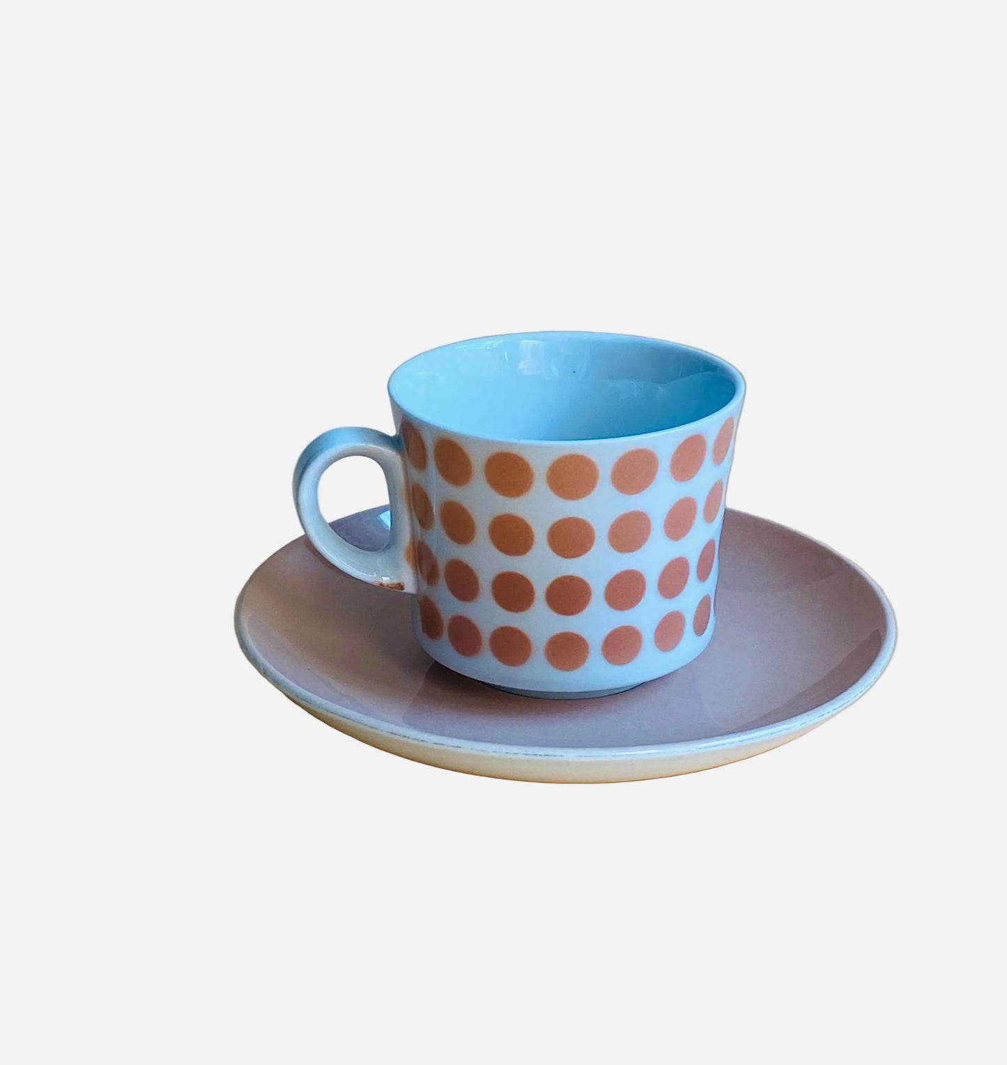 Arabia Finland Coffee Cup, Peach Polkadot, 1960s Collectable