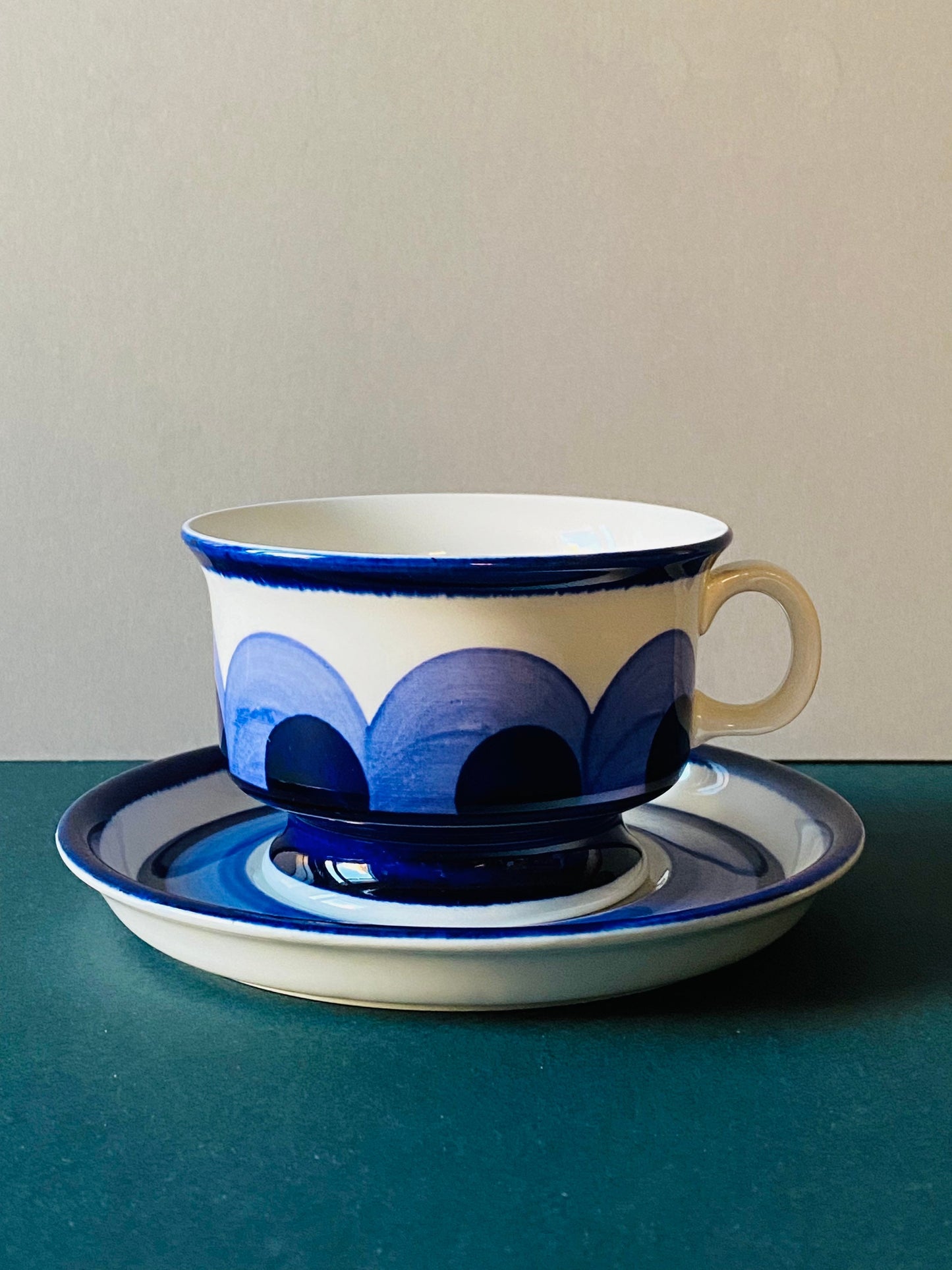 RARE- Hand painted vintage Arabia Finland “Paju” tea cup set include cup and saucer designed by Anja Jaatinen-Winquist, 1970s