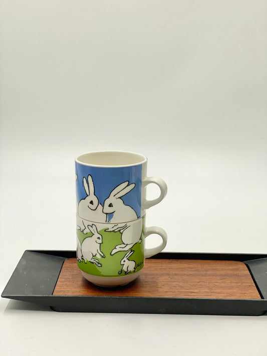 Rare Vintage Arabia Finland ceramic bunny mug pair designed by Heljä Liukko-Sundström, 1990s, Made in Finland