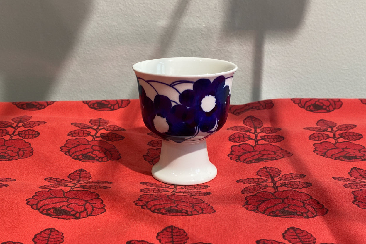 Arabia Finland Atelje Goblet – Hand Painted Blue Flowers by Gunvor Olin-Grönqvist, 1950s