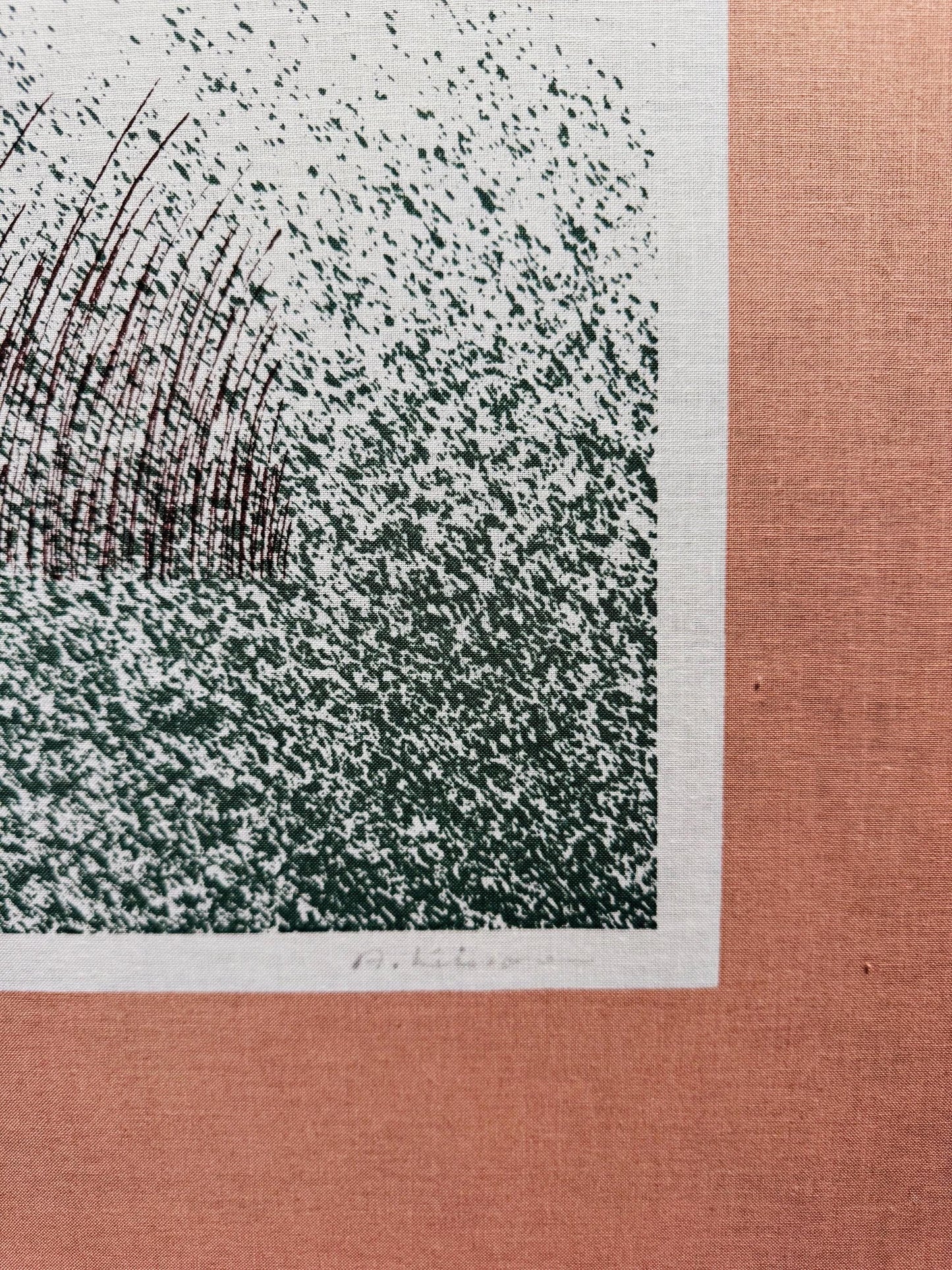 A wonderful signed and framed vintage Finnish screen printing textile art named “Syysheinää” by textile artist Anneli Keinonen