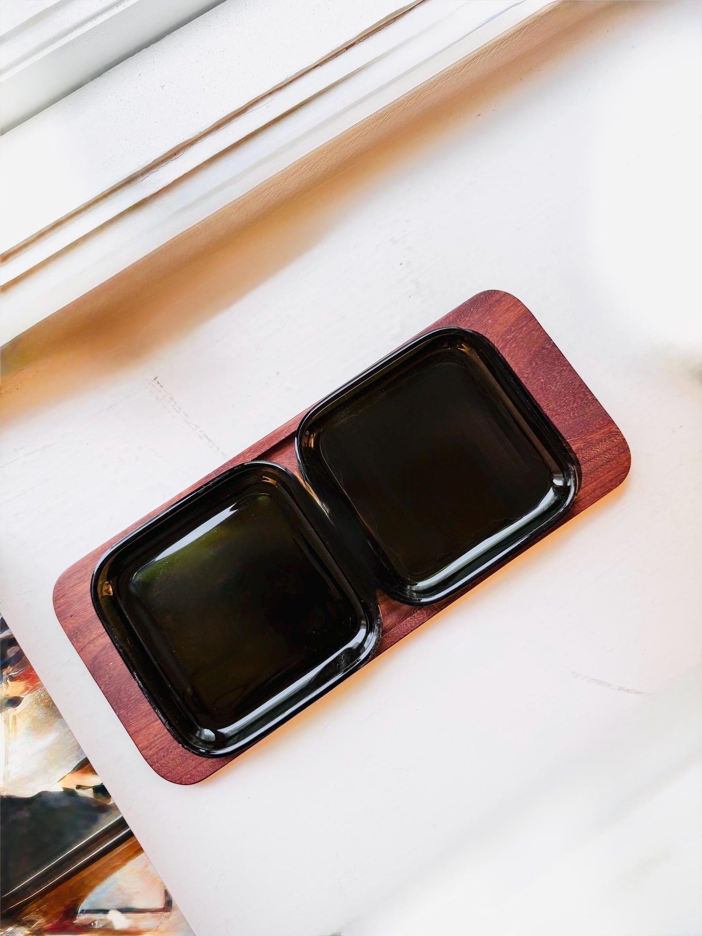 Kaj Franck Vintage Teak & Glass Tray, 1950s — Made in Finland