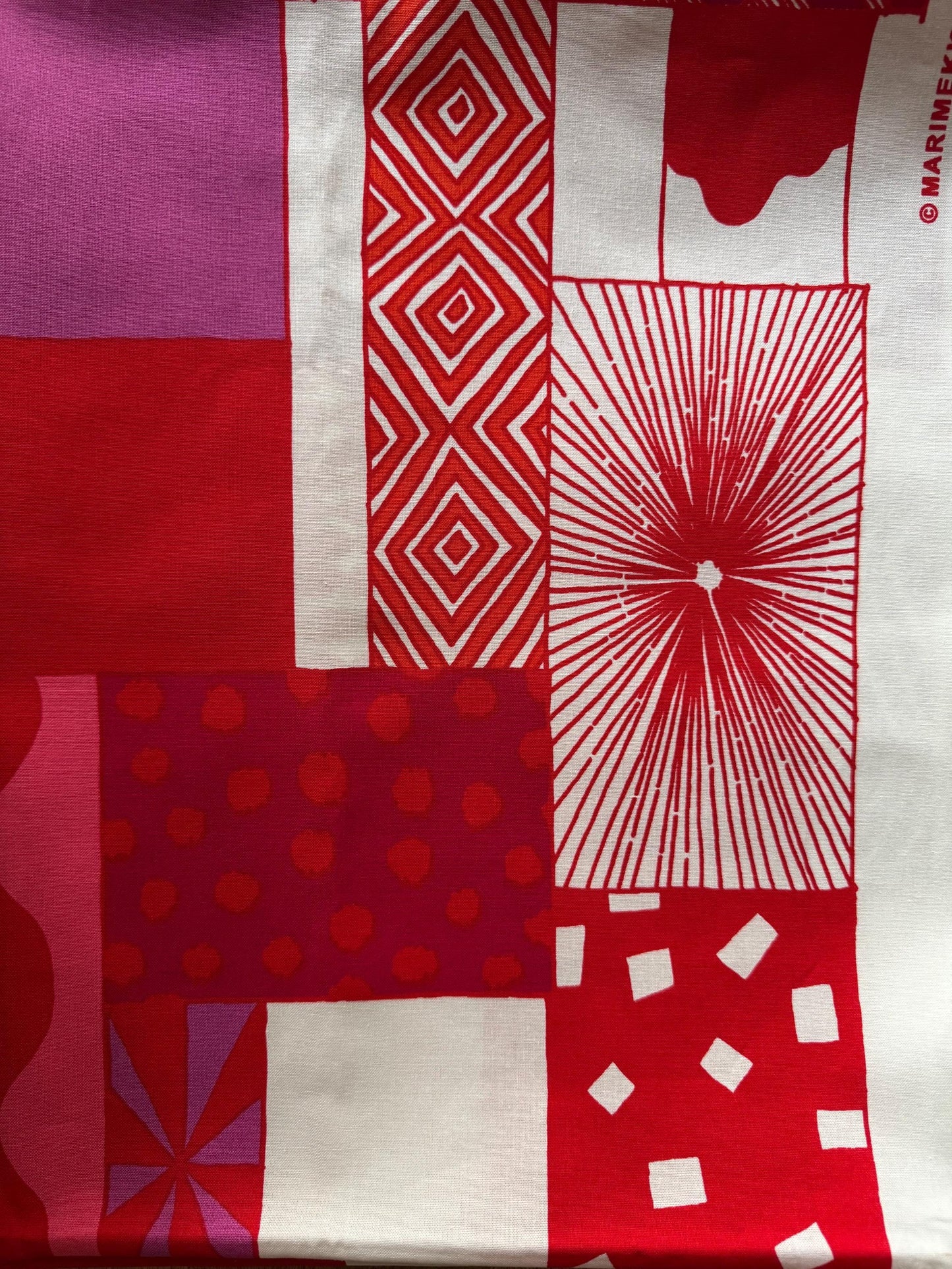 Marimekko fabric/curtain/table cloth designed by Maija Louekari named “Ajatus on Tärkein” in Englis ”The thought is the most important”
