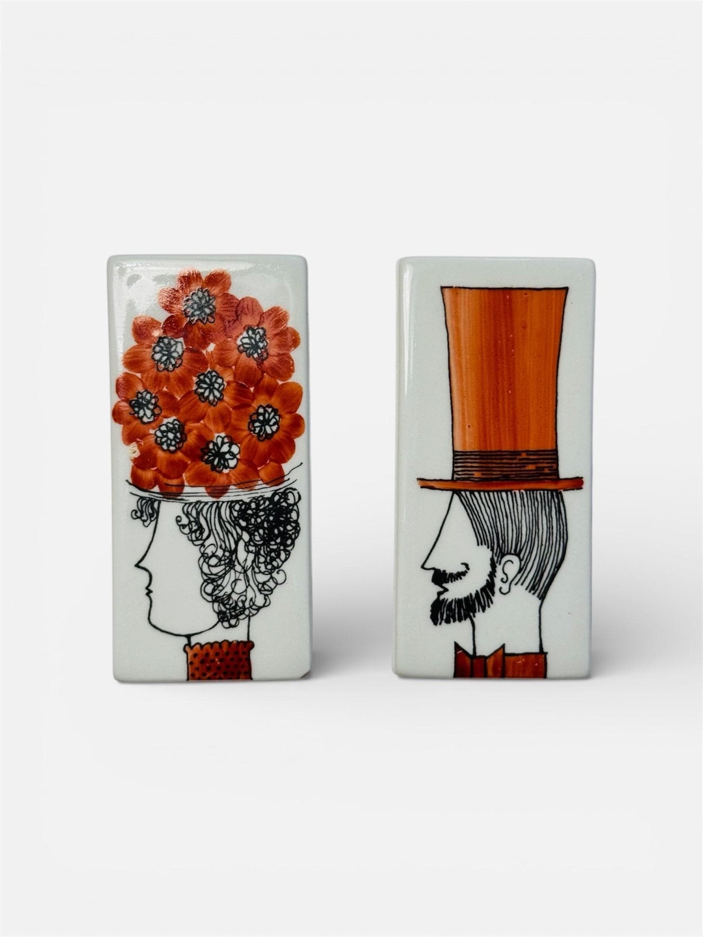 Super rare/ a set of two ceramic bathroom signs designed by Gunvor Olin-Grönqvist for Arabia Finland, 1970s made in Finland
