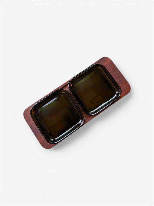 Kaj Franck Vintage Teak & Glass Tray, 1950s — Made in Finland