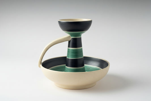 Kupittaan Savi Hand-Painted Ceramic Candle Holder — 1950s Finland