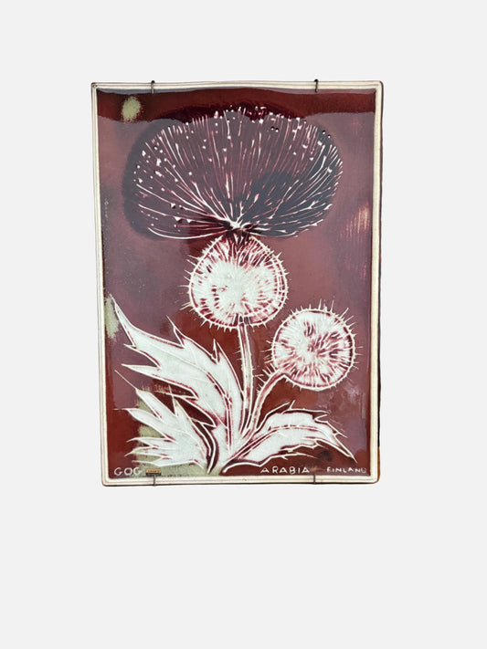 A absolutely beautiful and rare  vintage Arabia Finland ceramic art plaque with flowers by Gog (Gunvor Olin-Gronqvist),1960