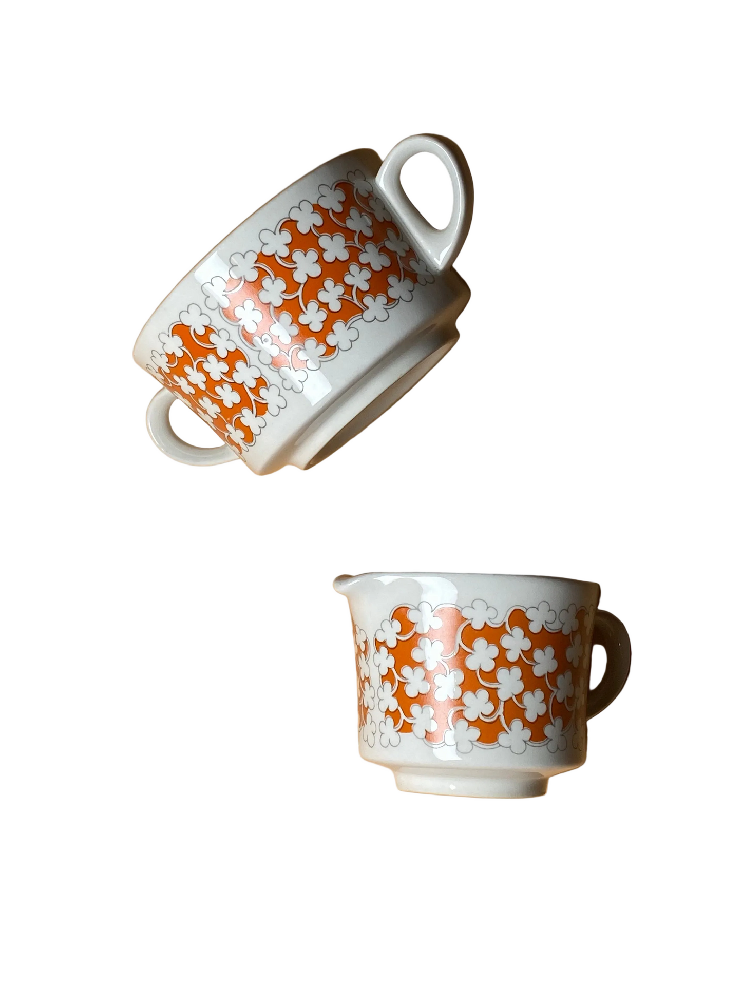 Arabia Finland “Pizzicato” Sugar Bowl & Creamer Set by Esteri Tomula, 1969–1973