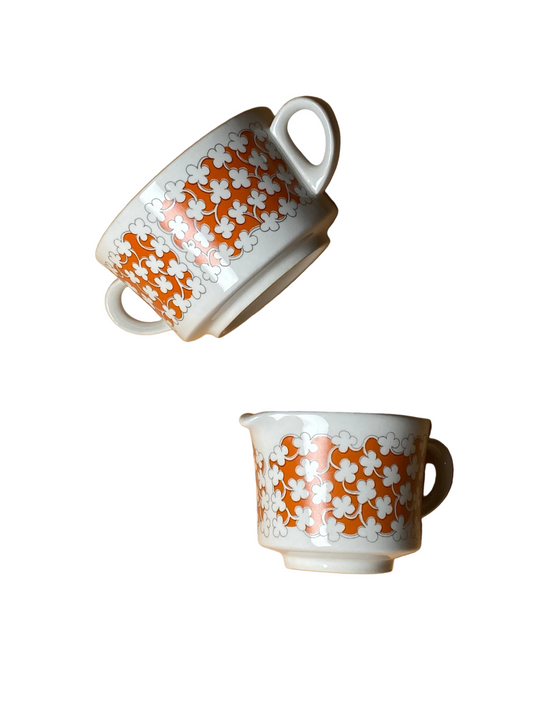 Arabia Finland “Pizzicato” Sugar Bowl & Creamer Set by Esteri Tomula, 1969–1973