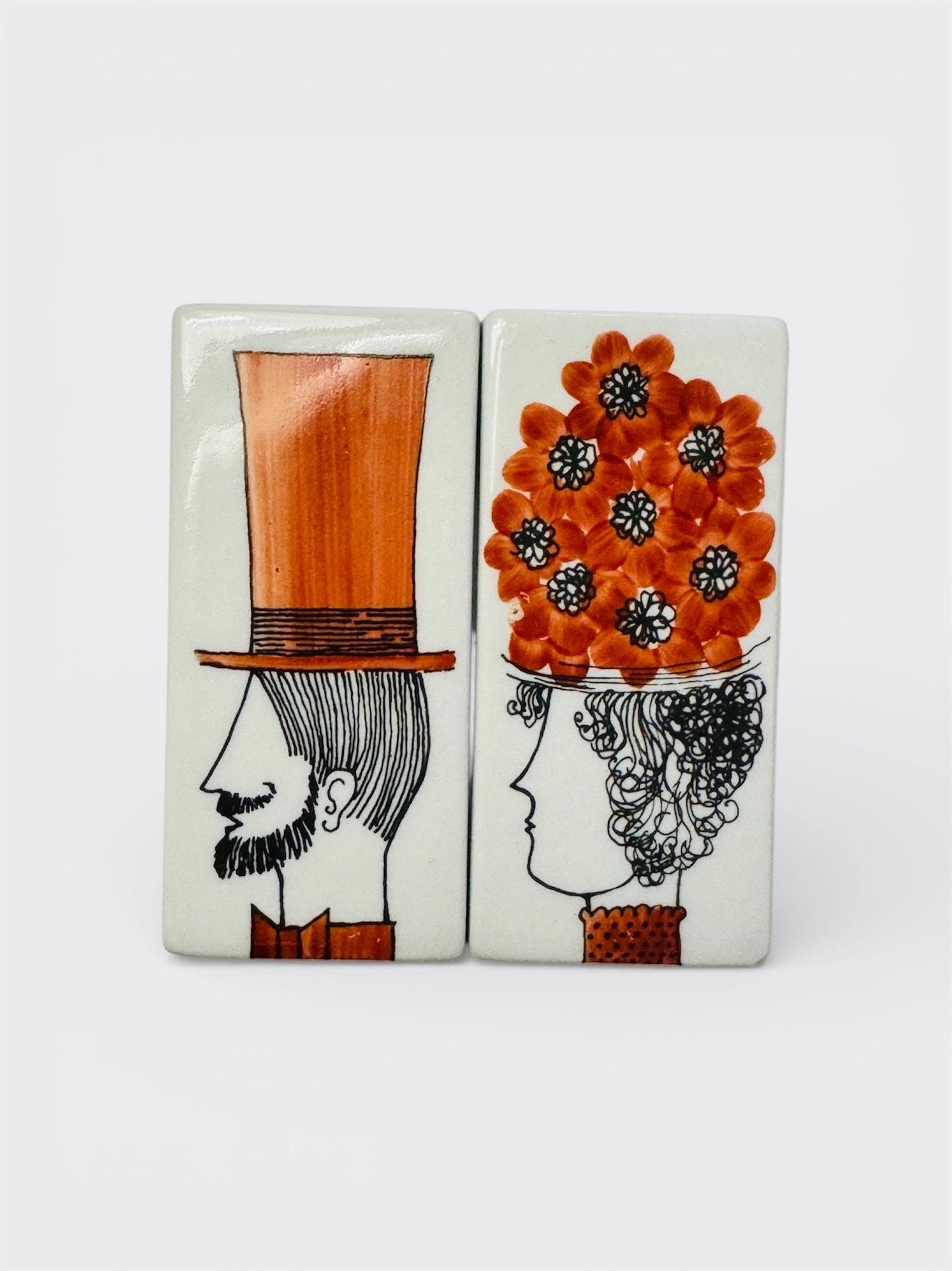 Super rare/ a set of two ceramic bathroom signs designed by Gunvor Olin-Grönqvist for Arabia Finland, 1970s made in Finland