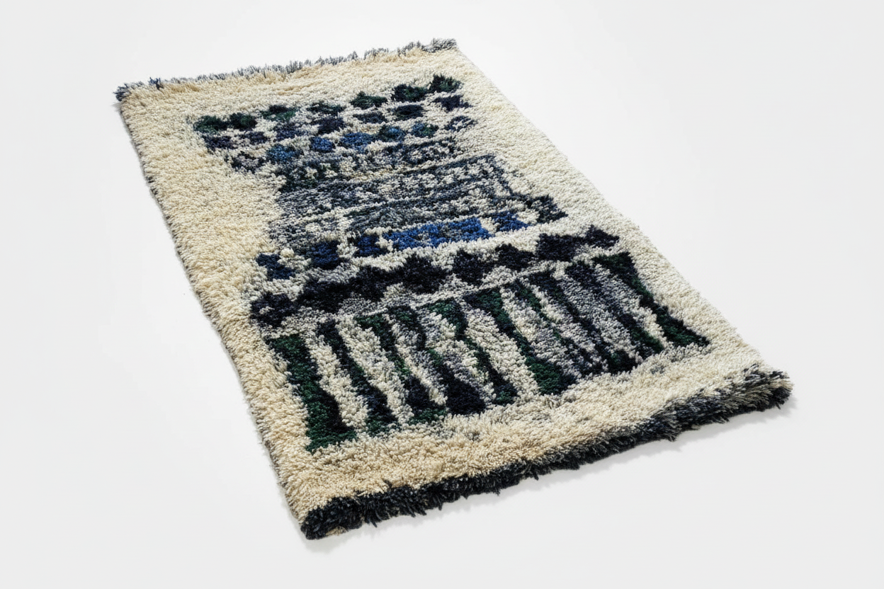 Very Rare/ Collector's item / Handmade Mid Century Modern Vintage Finnish Rya Rug named "Kuura " designed by Halme Leena Kaisa, 1960s